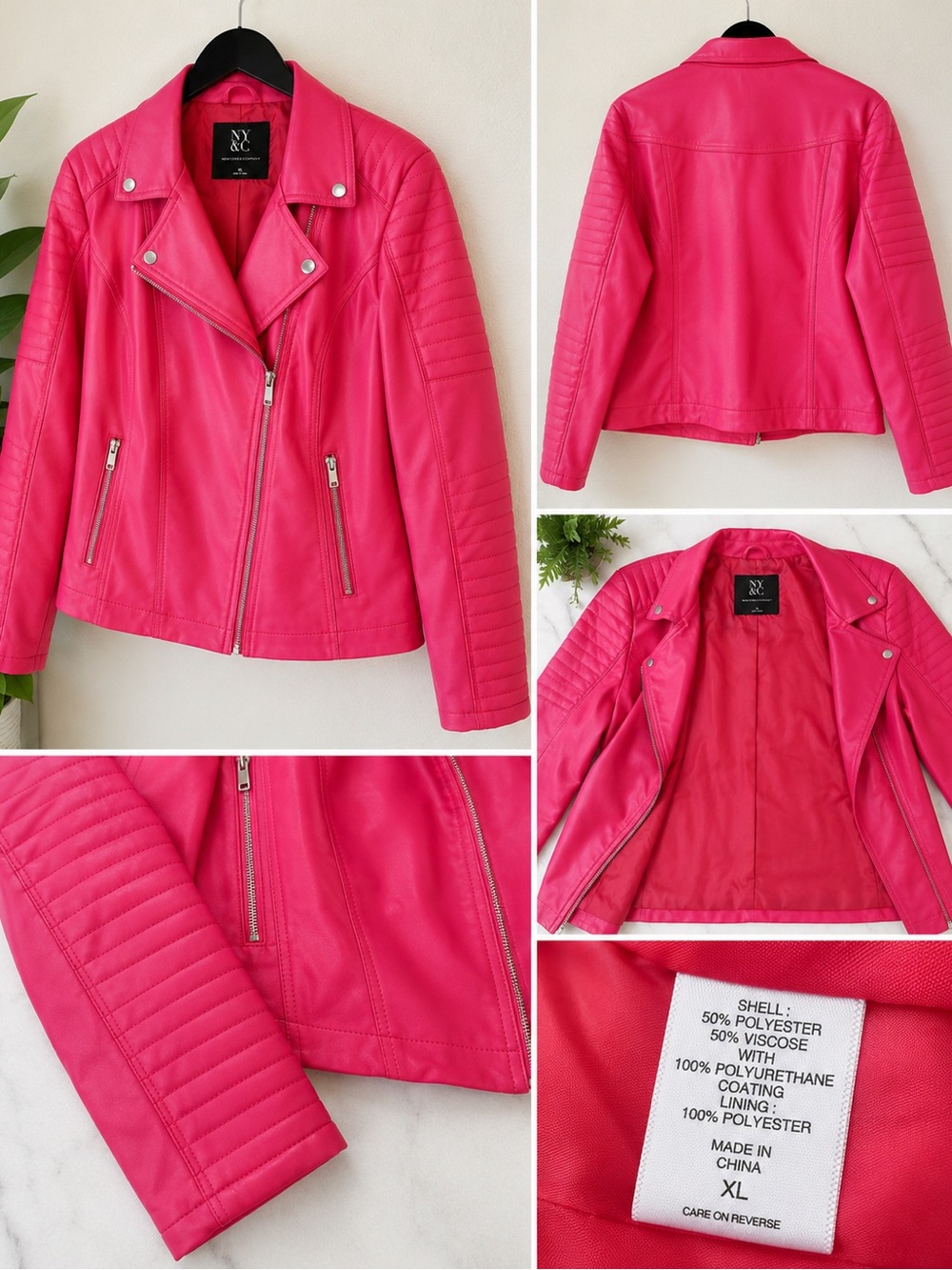 New York & Company Hot Pink Faux Leather Moto Jacket XL